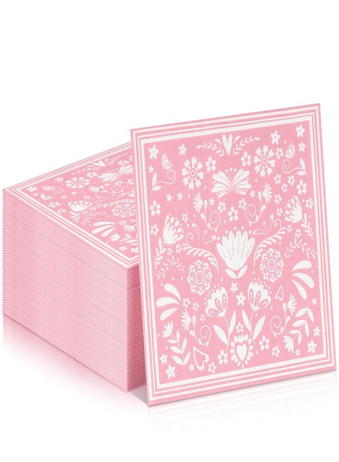 FillTouch مجموعة فيلتاش من 100 قطعة من مناديل فييستا مكسيكية، مناديل ورقية مزينة بزهرة ماندالا، زينة حفلات مكسيكية لحفلات استقبال المولود الجديد، مستلزمات حفلات عيد ميلاد مكسيكية (وردي وأبيض) - Image 1